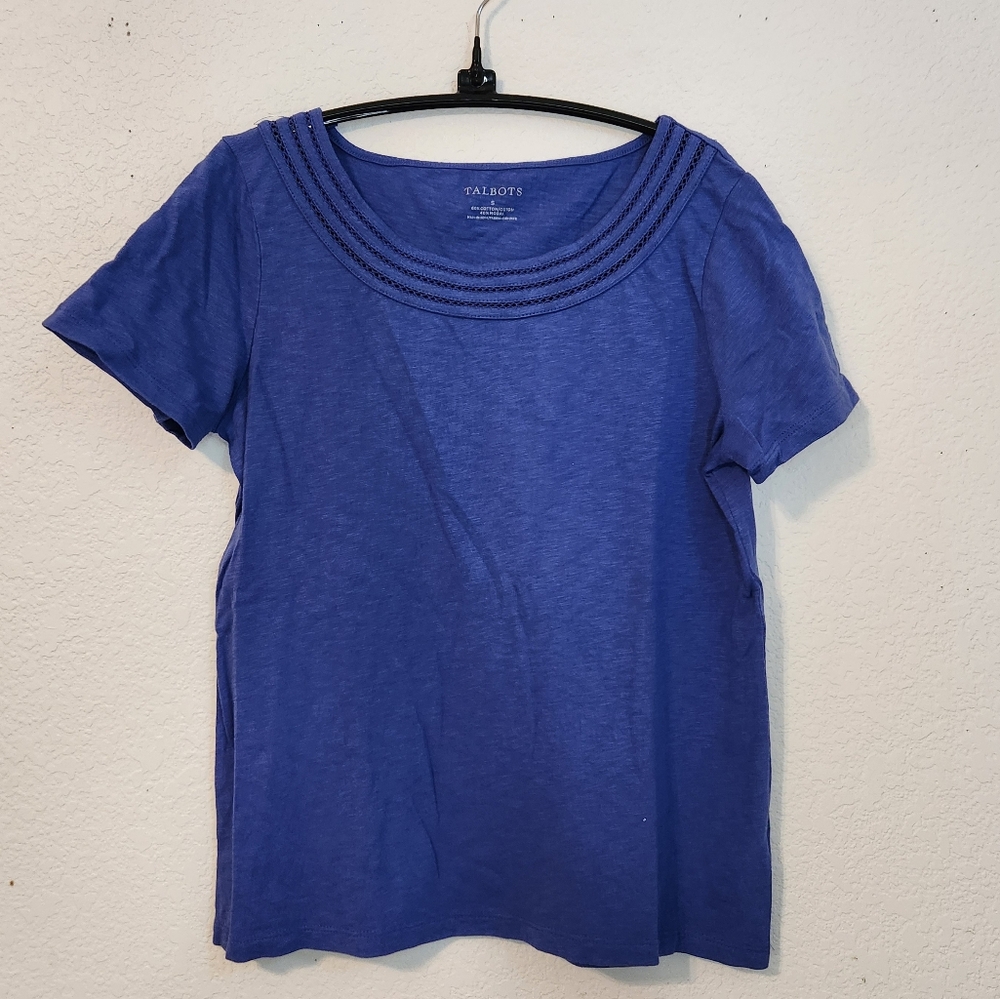 Talbots Women's‎ Decorative Front Yoke Blue T-Shirt, Size S